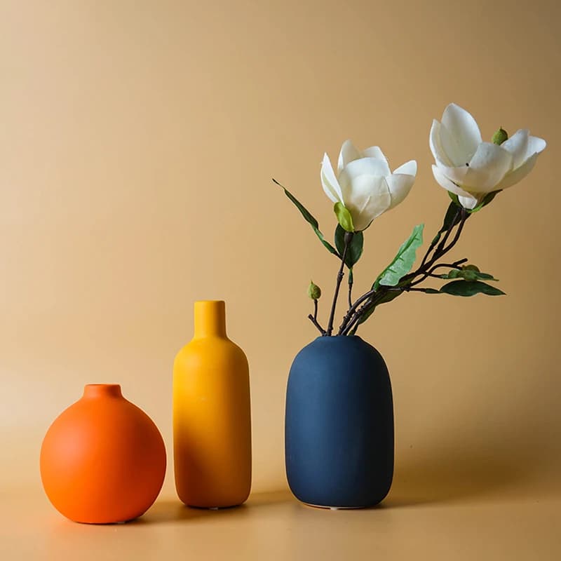 Vaso in ceramica nordica tinta unita semplice arte vaso di fiori decorazione con piccolo collo di bottiglia per ripiano da tavolo sala da pranzo