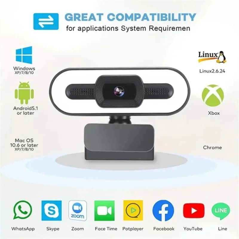 Full HD 4K 2K 1080P laptop PC Web camwith microphone with webcam light focus automatic streaming live webcam flexible