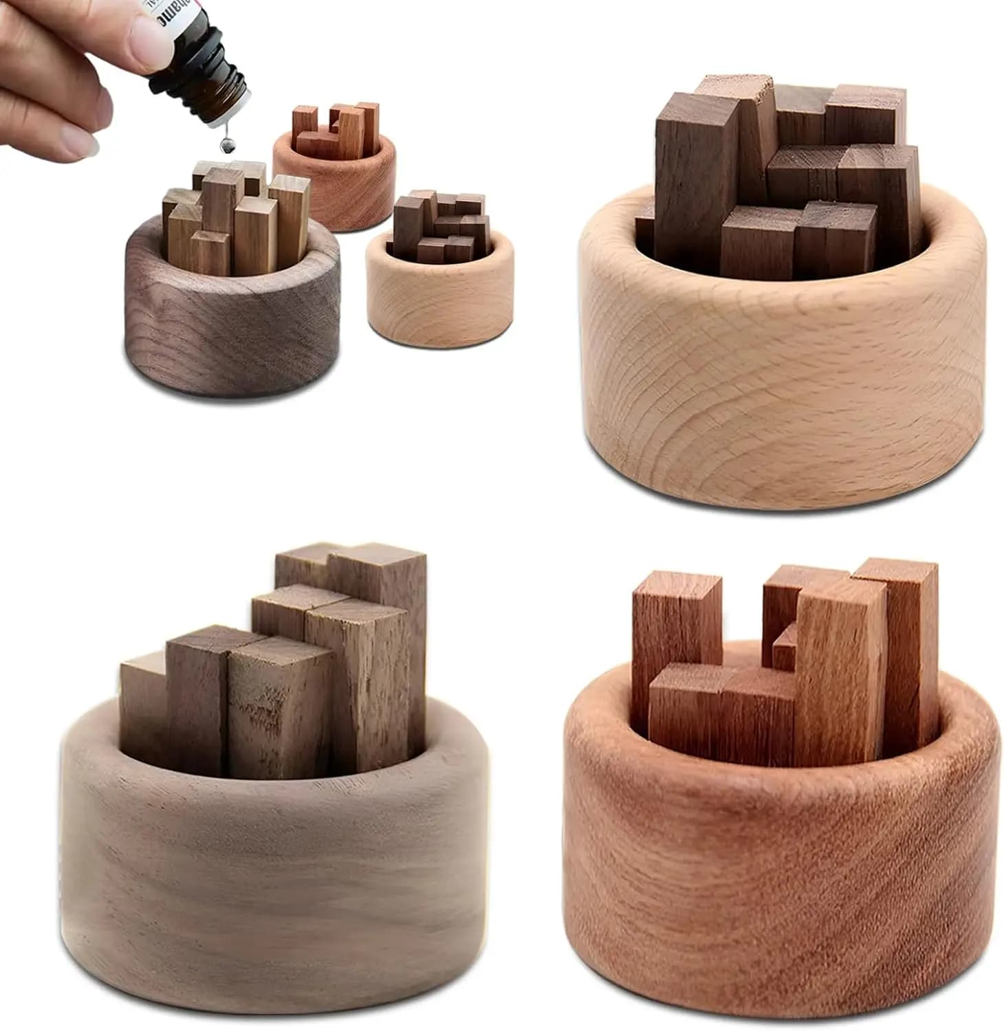 Set di diffusori di oli essenziali in legno da 1/3 pezzi diffusore di oli essenziali diffusore di fragranze per auto rotondo, decorazione della camera da letto di casa e ufficio