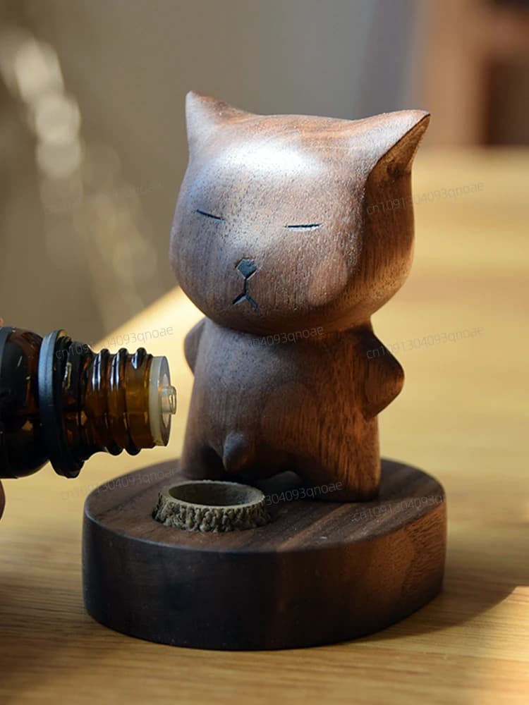creativo in legno massello di noce nera piccola volpe desktop diffusore di oli essenziali ornamento di aromaterapia in legno regalo carino