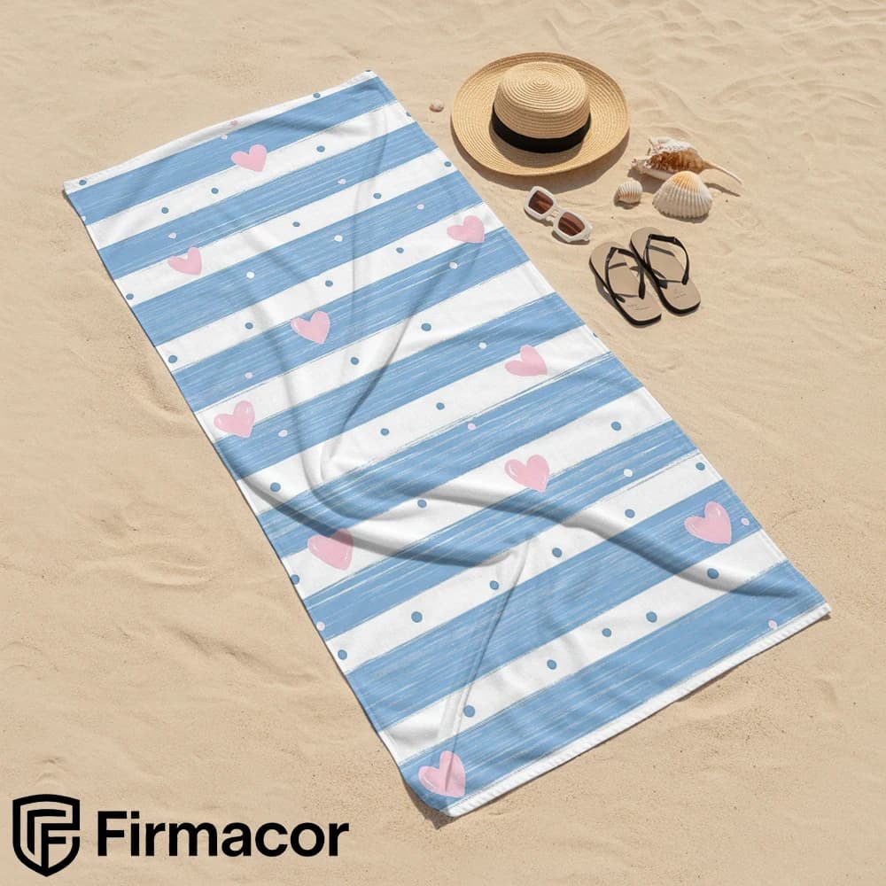 Blue Stripe Pink Heart Microfiber Beach Towel Quick Dry Sand Free Oversized Soft Absorbent Bath Towel for Swimming Pool Travel