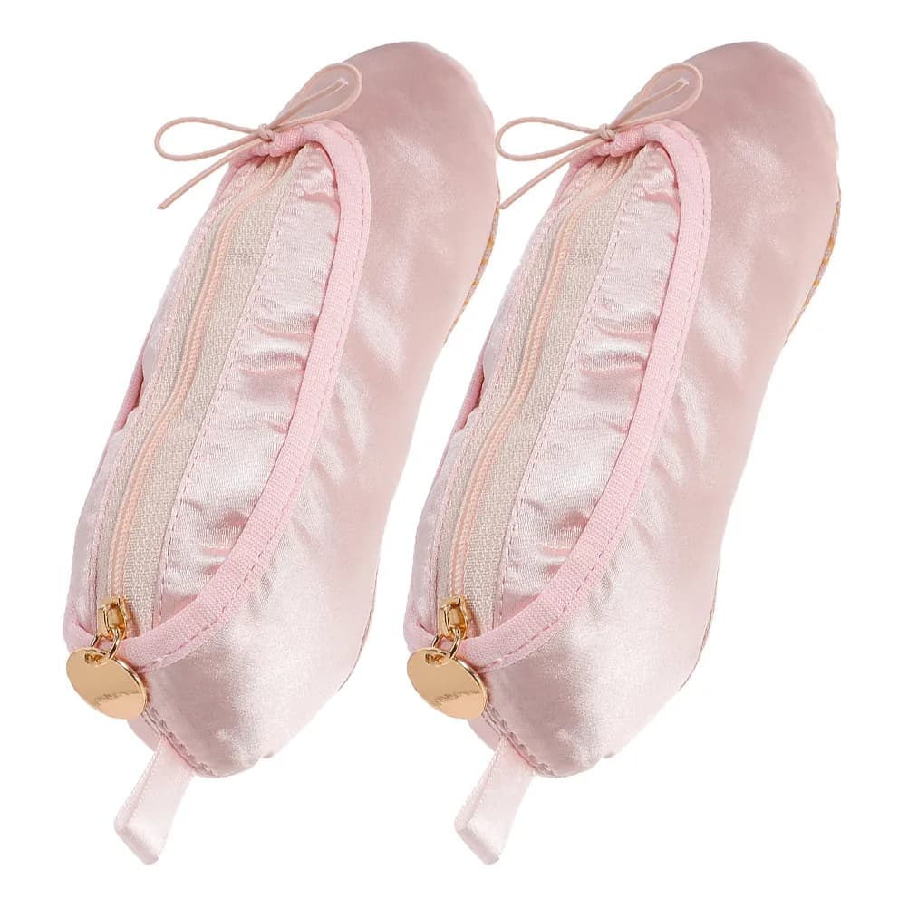2Pcs Ballet Shoe Pencil Bag Satin Finish Multi-Functional Makeup Brush Organizer for Ballet Lovers Girls Dance