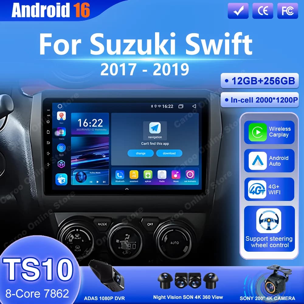 Android 16 Car For Suzuki Swift 2017 2018 2019 Auto Carplay Multimedia Video Player GPS Navigation High-Performance CPU WIFI 4G