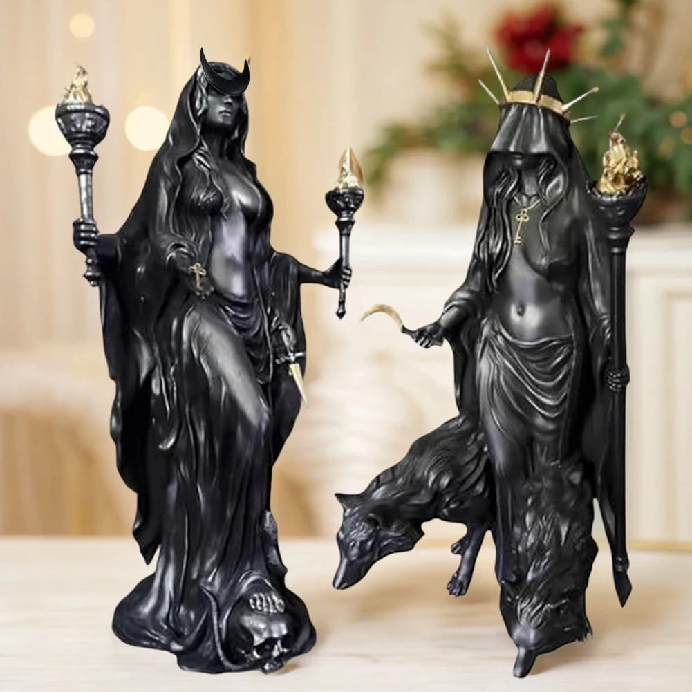 Scultura di Ecate di Nekropolis | Strega Notturna e Messaggero della Luce del Sottosuolo con Cani, Ornamenti in Resina per Soggiorno e Scrivania