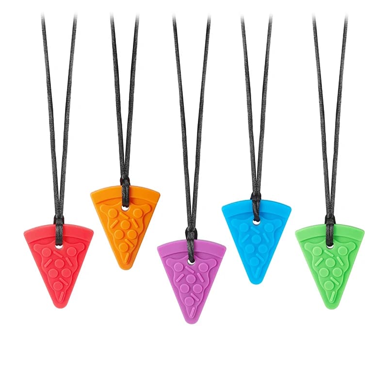 Pizza Silicone Necklace for Baby Chewable Teether Sensory Chewing Silicone Teether Pendant Necklace Molar Stick Bite Toys