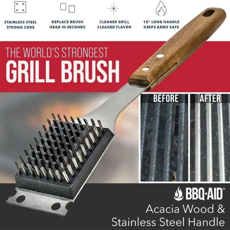 Long Safe Grill Brush Bristle Free BBQ Grill Brush Rust Resistant Stainless Steel Barbecue Cleaner Great Grilling Accessories