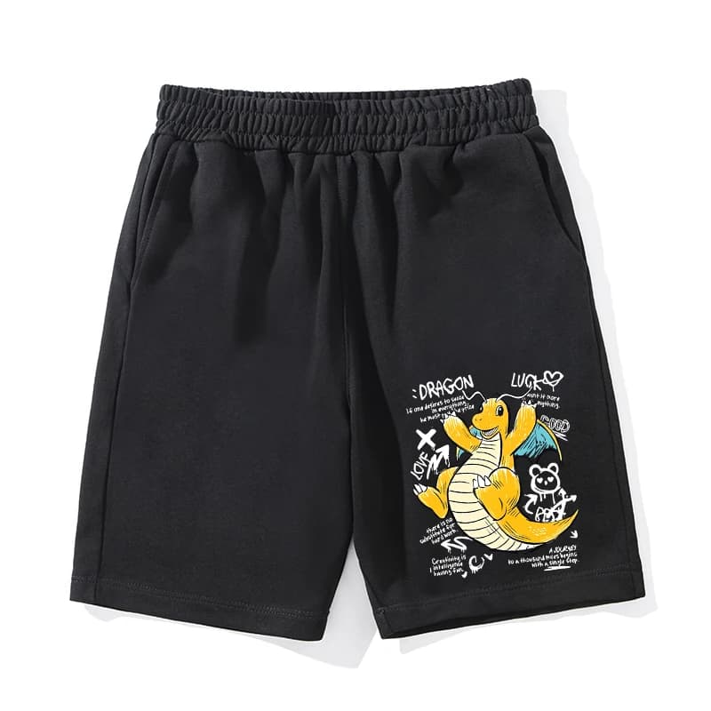 Pokémon Joint Cotton Shorts for Boys Summer Pokémon Dragonite Printing Men's and Women's Summer Fashion Trend Breathable Shorts