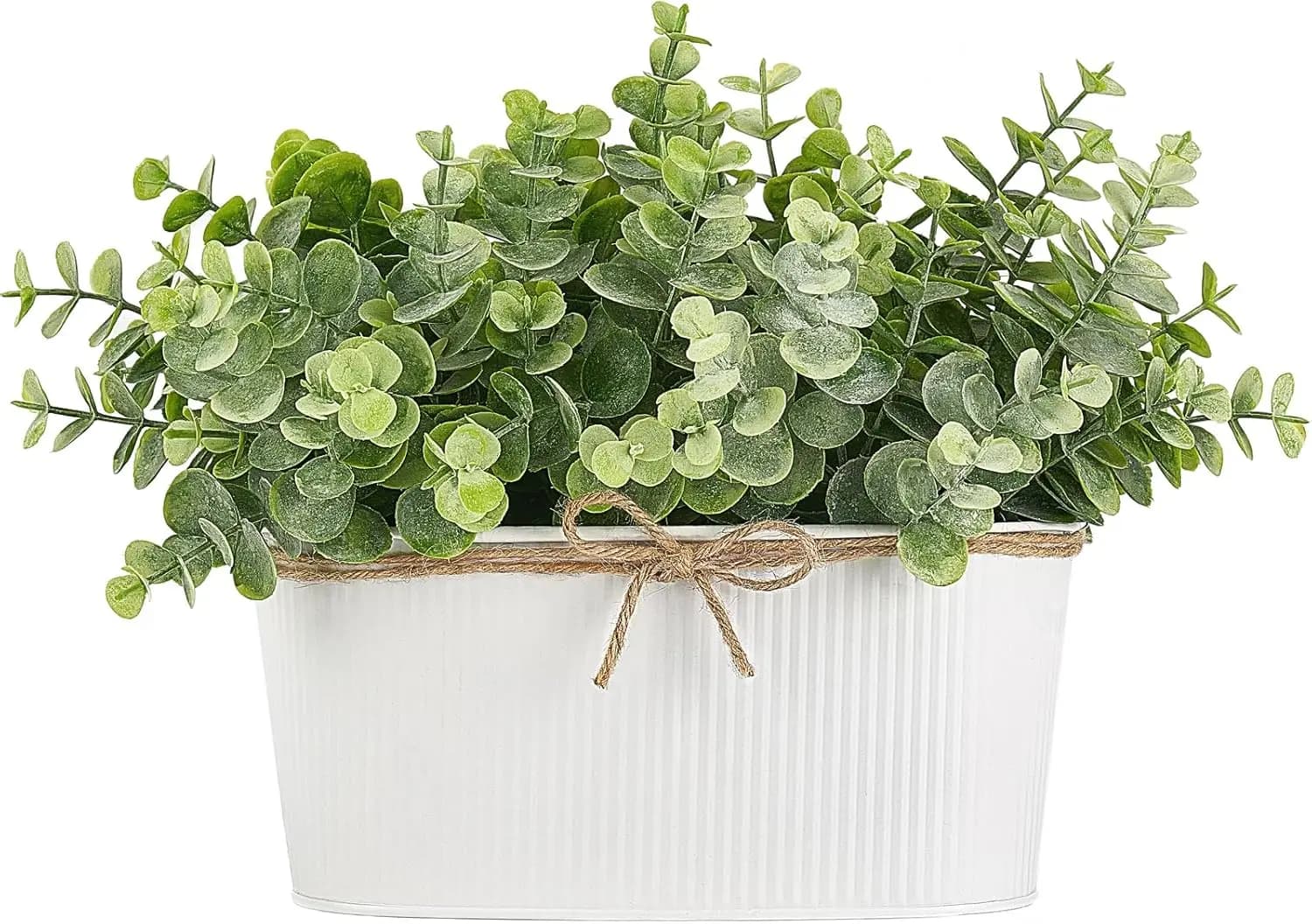 Piante di eucalipto finte in vasi rettangolari rustici per decorazioni in stile rustico, 7"L x 4"H