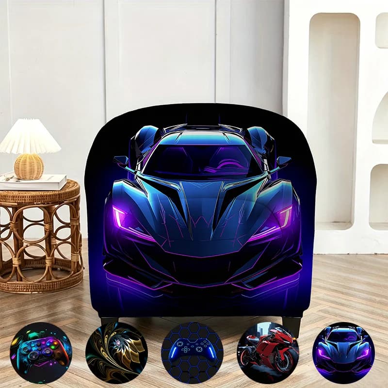 Cyberpunk neon sports car shape armrest sofa seat cover, elastic all-inclusive future wind racing seat cover