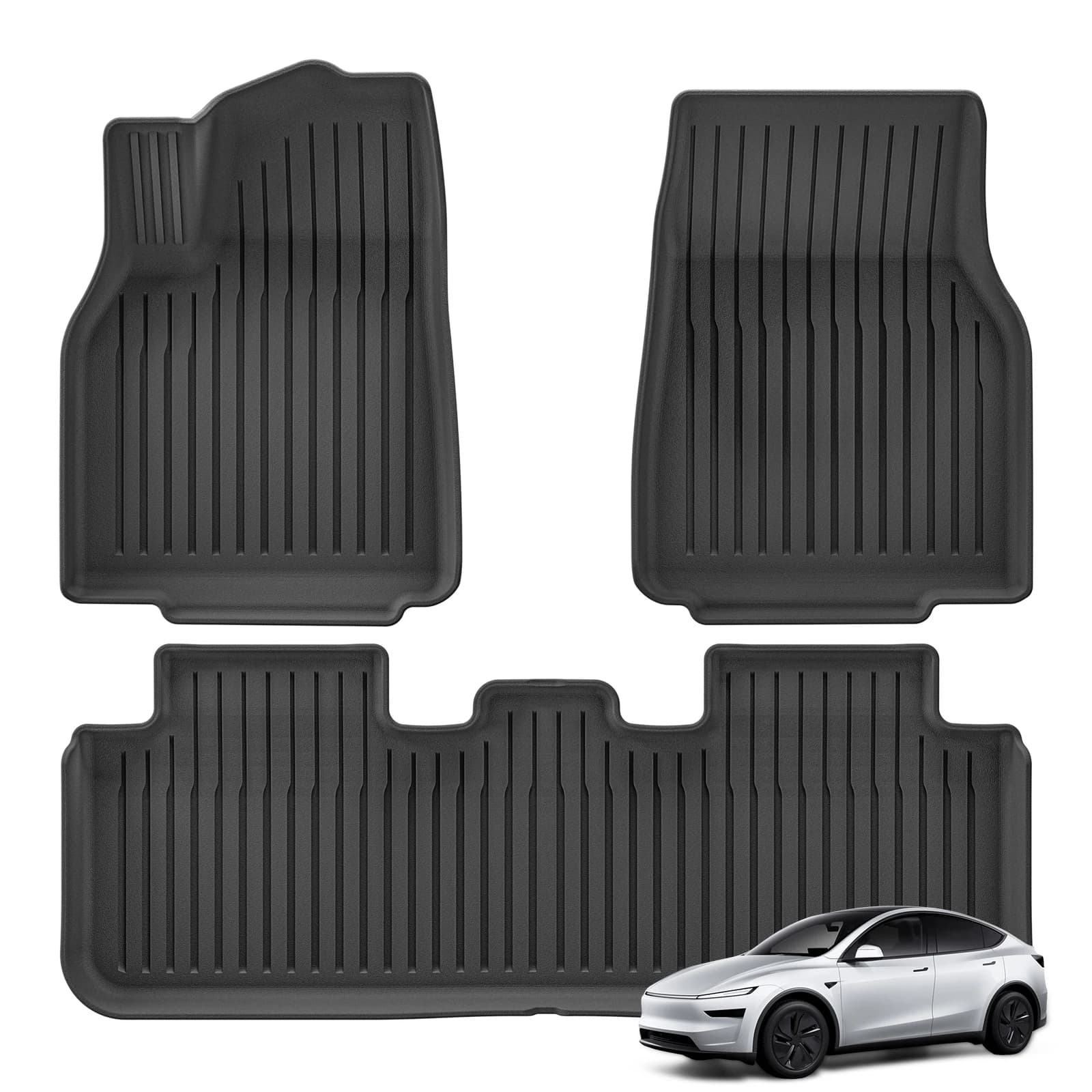 LUCKEASY per il nuovo Tesla Model Y 5 posti Lancio 2025+ Juniper TPE Tappetini Cargo Liner Tappetini per bagagliaio Schienale Pad Protezione Nero