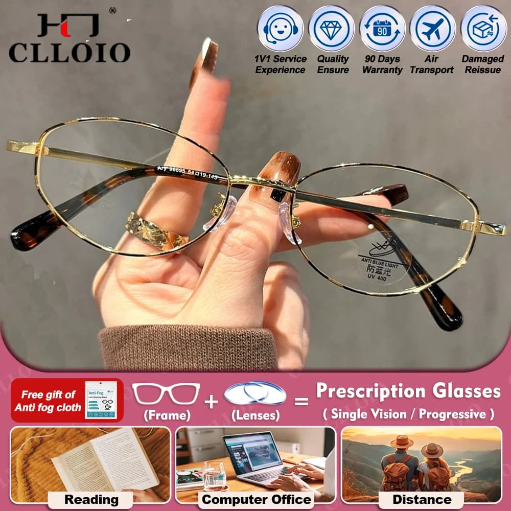 CLLOIO Occhiali da vista da donna con design geometrico vintage Miopia Occhiali da lettura multifocali con filtro di luce blu