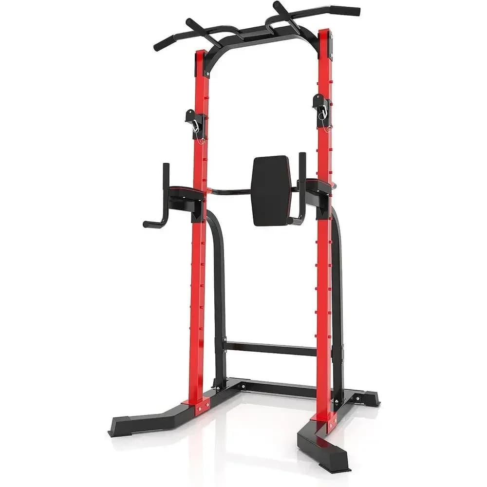 Adjustable Height Power Tower with Pull-Up Bar and Dip Station for Home Gym Strength Training