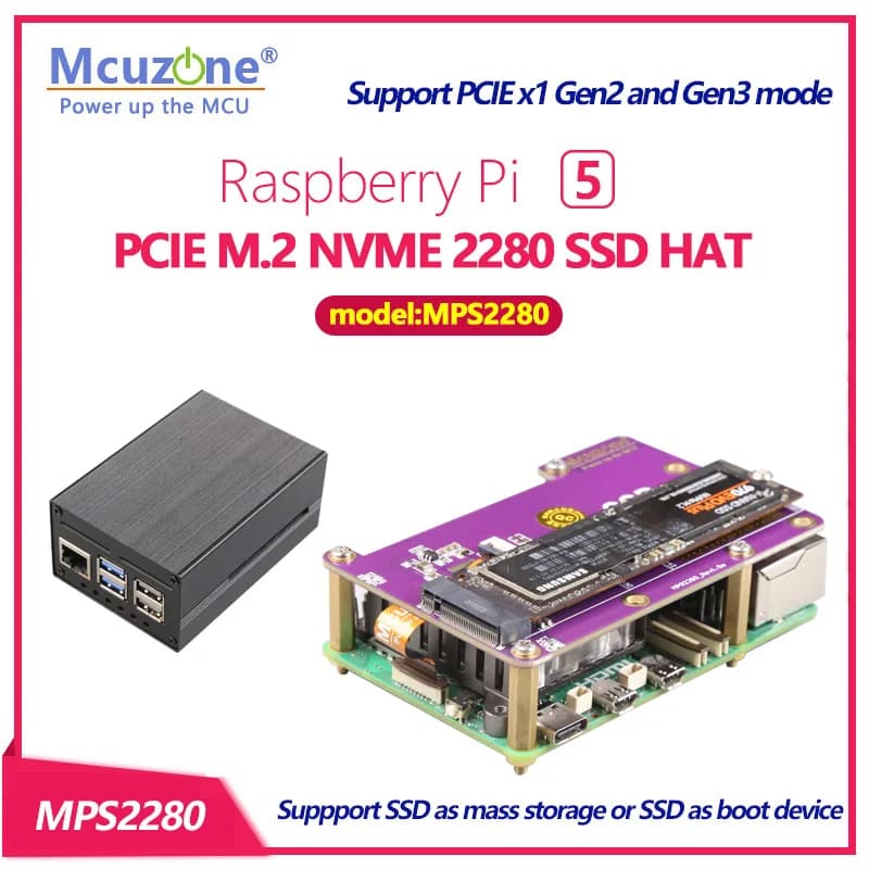 (modello: MPS2280) PCIE M.2 NVME 2280 2230 2242 Gen3 SSD HAT per Raspberry Pi 5