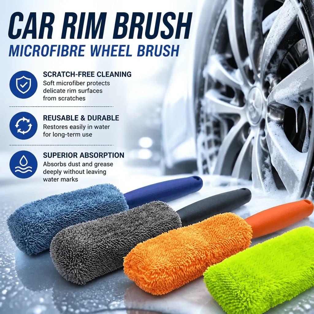 Microfiber Wheel Brush Car Rim Cleaning Brush Scratch Free Auto Detailing Tire Cleaner Gentle Wash Brush Car Care Accessories