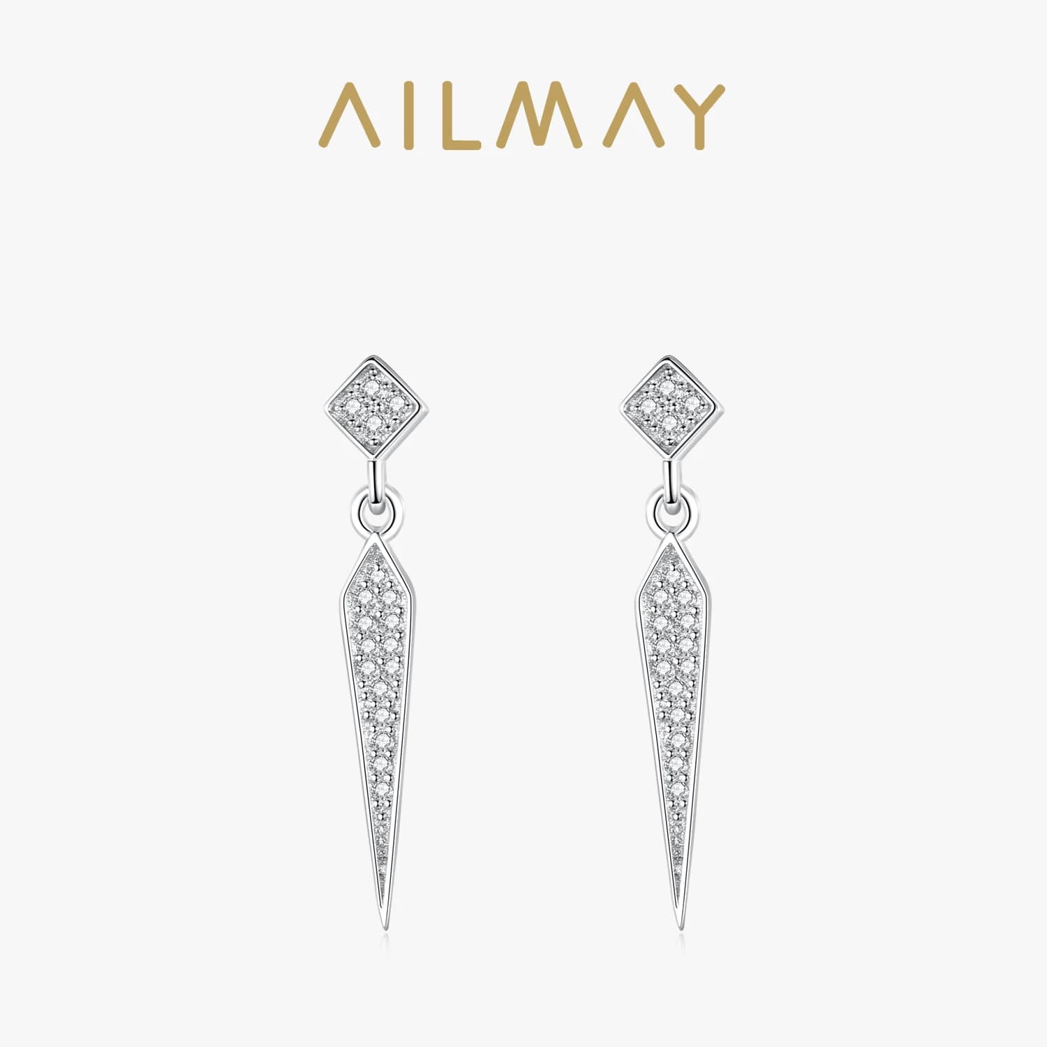 Ailmay 925 Sterling Silver Simple Geometric Shape Stud Earrings Sparkling CZ Luxury For Women Classic Wedding Statement Jewelry
