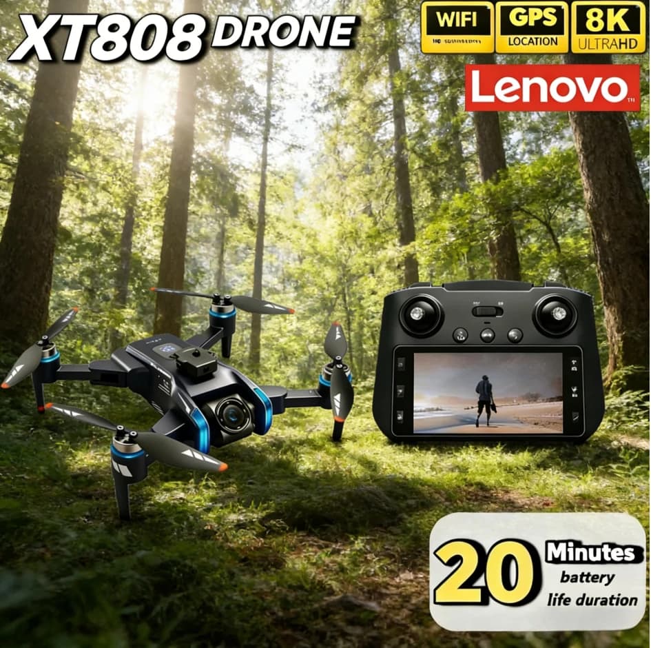 Drone Lenovo GPS XT808max con Motore Brushless, Doppia Fotocamera HD Professionale, WIFI 5G FPV, Quadricottero RC Pieghevole, Nuovo