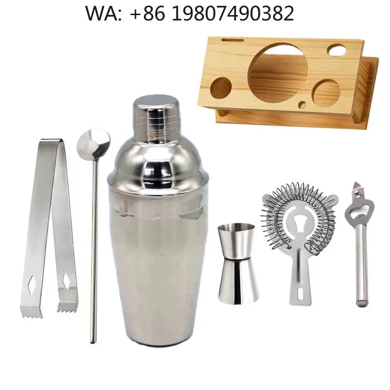 7Pcs Compact Stainless Steel Cocktail Shaker Bar Kit With Display Stand Complete Mix Tools For Daily Cocktail Making H