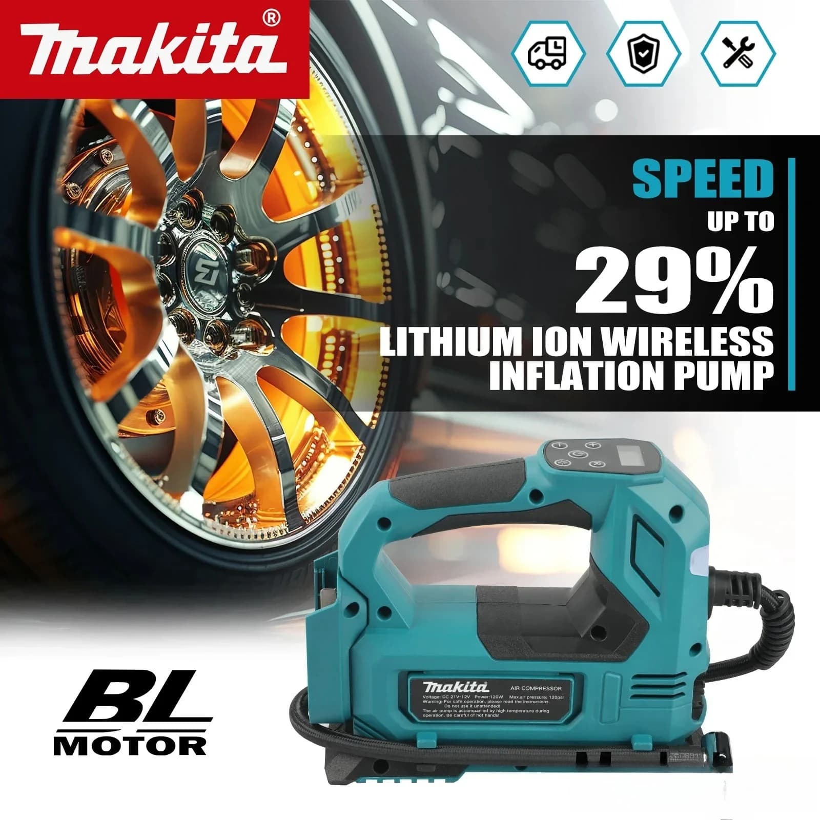 Makita DYS59 Electric Air Pump Car Tire Handheld Air Compressor Automatic Cordless Inflator For Makita 18V Battery(No Battery)