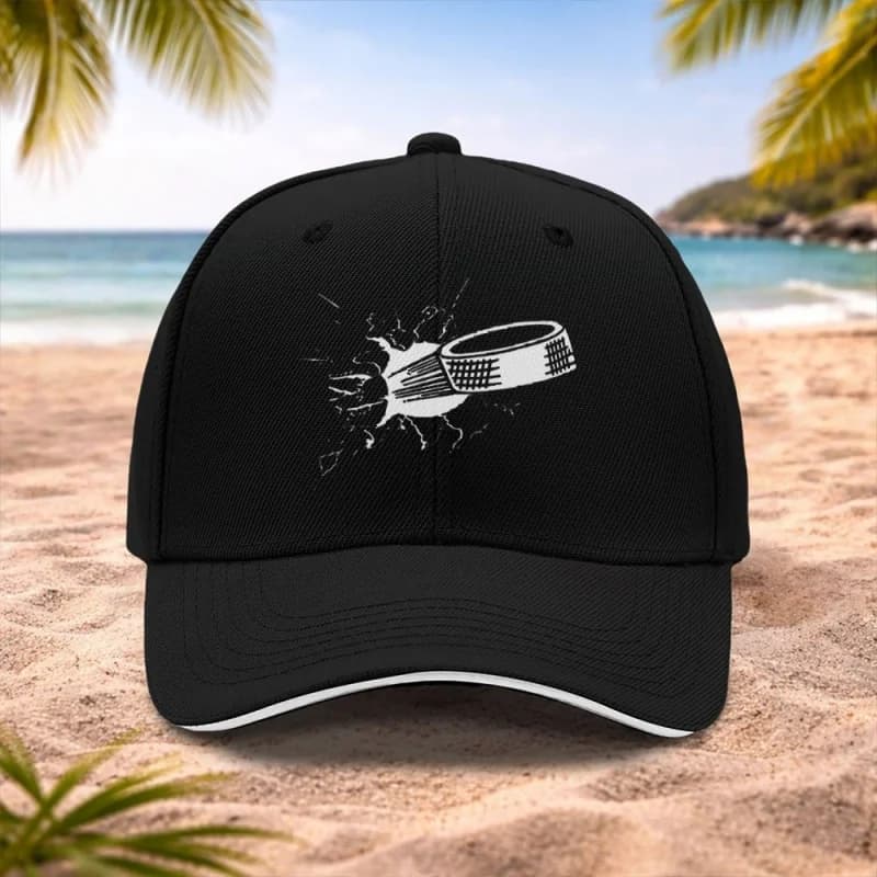 Ice Hockey Puck Crack Pattern Cap – Adjustable Unisex Baseball Hat for Men & Women