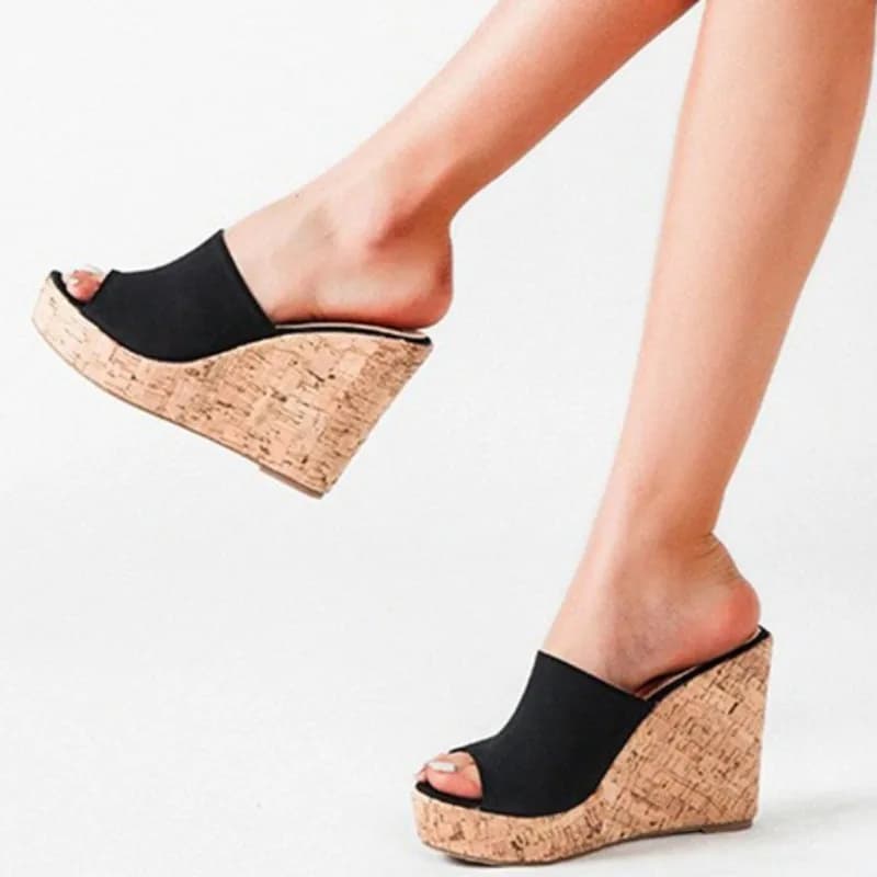 Sandali da donna estivi con punta aperta a bocca di pesce, sandali con zeppa alla moda, sandali romani da donna con plateau, ciabatte fresche con suola antiscivolo