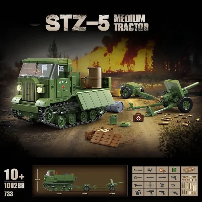 Modellini da Collezione della Seconda Guerra Mondiale: Trattore Artiglieria Medio STZ-5, Blocchi da Costruzione Militari, Giocattoli di Veicoli Corazzati, Regali