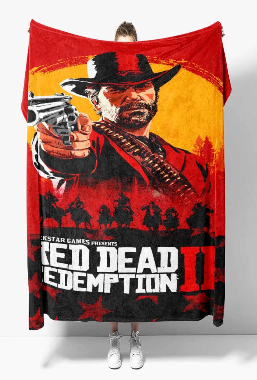 Red Dead Redemption 2 Game Fleece Warm Flannel Life Throw printed Blankets for Sofa Bedding
