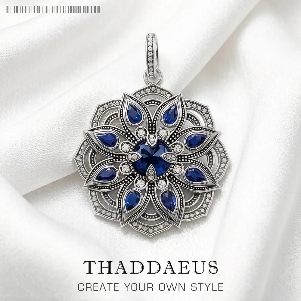 Ciondolo fiore di loto blu, gioielli di moda nuovi di zecca in argento Sterling 925 accessori europa regalo per donna