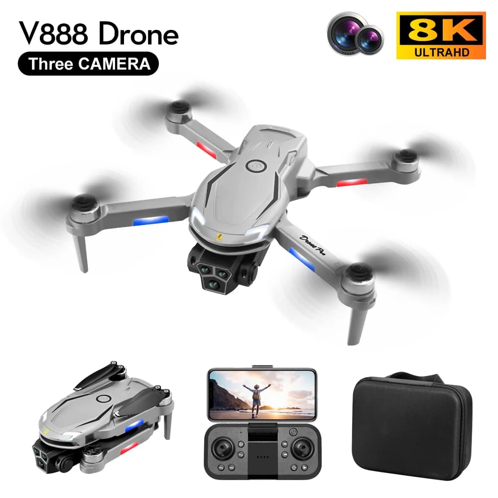 Il nuovissimo drone RC V888 professionale 8K ad alta definizione con tripla fotocamera, flusso ottico senza spazzole, per evitare ostacoli