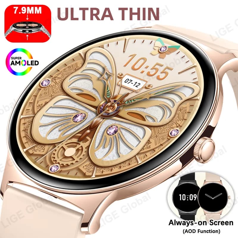 LIGE Smartwatch Ultra Sottile 7.9MM con Display AOD Always On da 1.43" AMOLED, Chiamate Bluetooth, Cardiofrequenzimetro, Braccialetto Sportivo alla Moda