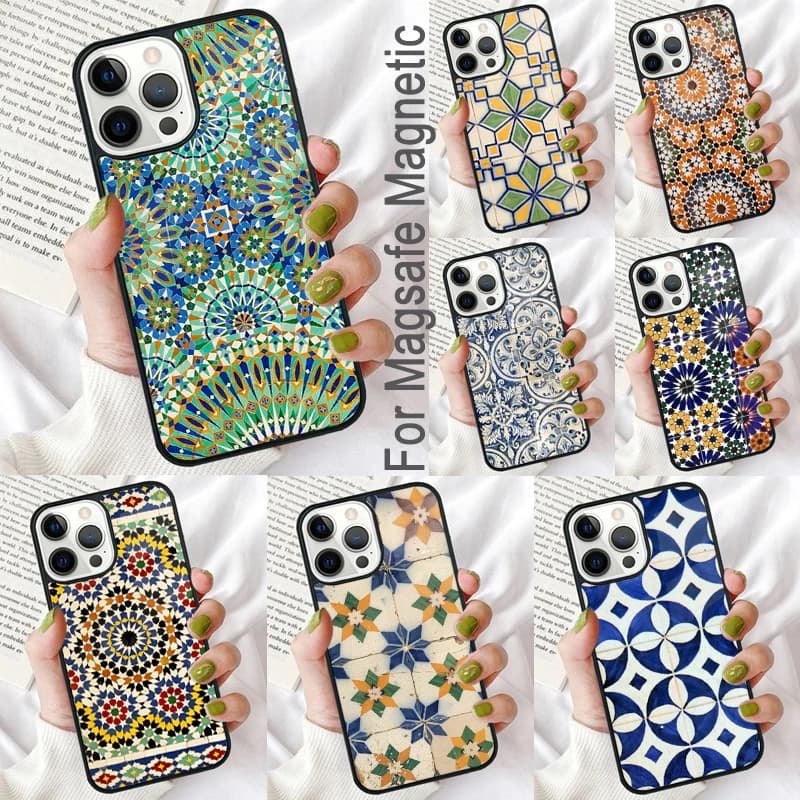 Custodia morbida per telefono modello piastrella marocchina per iPhone 17 Air 16e Pro max 15 Pro 13 14 Plus 11 12 MagSafe Coque magnetica