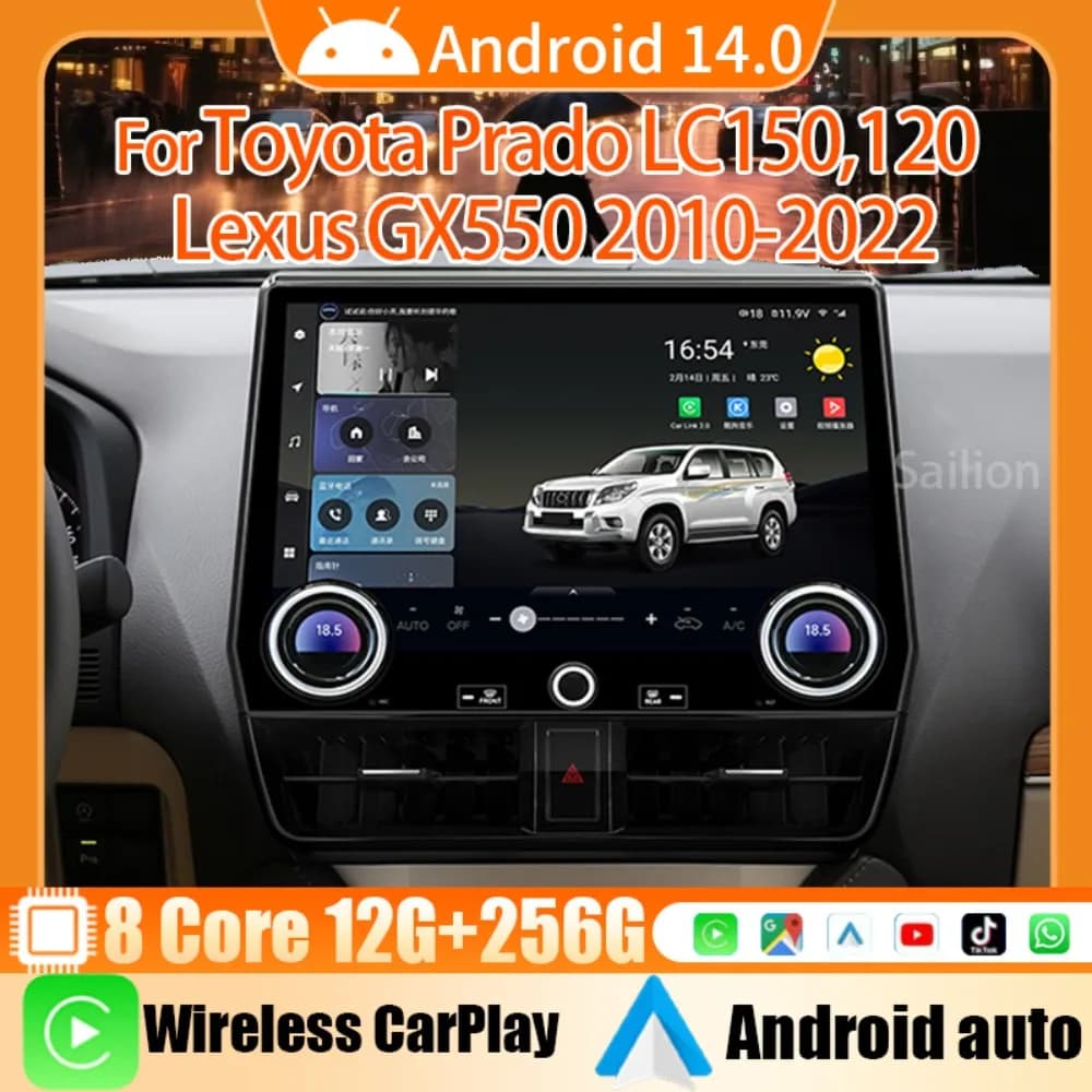 8Core 12G+256G Memory A7870CPU Car Radio For Toyota Prado LC150,120 Lexus GX550 2010-2022 QLED Screen with TDA7851 Chip 36EQ DSP