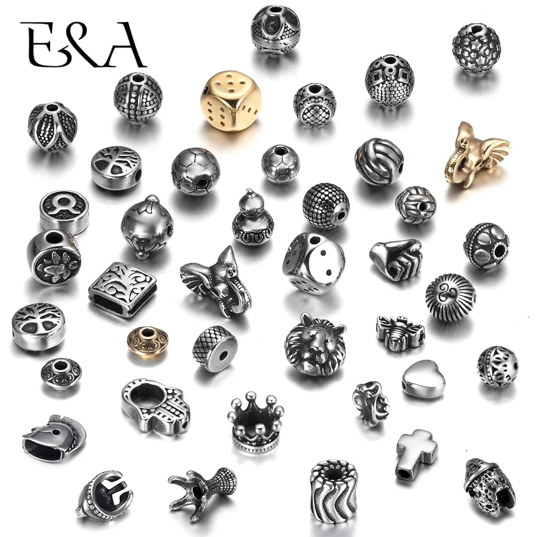 Perline distanziatrici con motivo animale in acciaio inossidabile Ciondoli con foro piccolo da 2 mm per accessori per braccialetti con perline Creazione di gioielli fai-da-te
