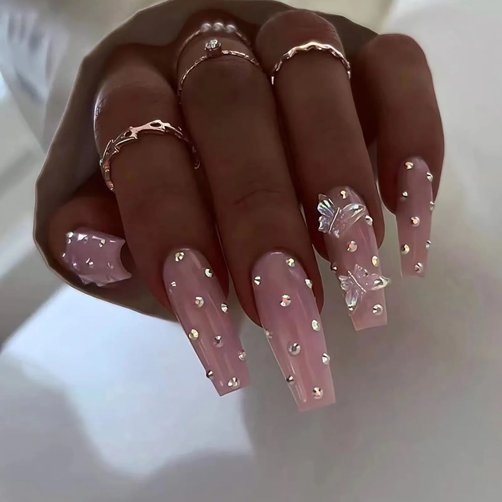Unghie finte a pressione lucide da ballerina lunga, facile rimozione, con strass, per la decorazione di manicure per nail art