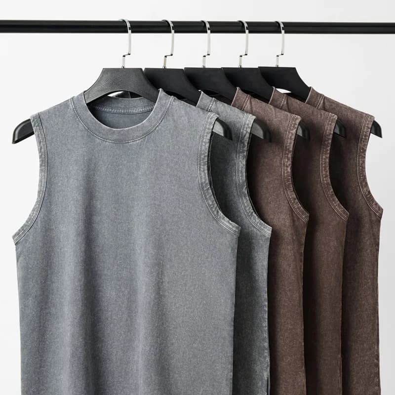 T-shirt a spalla allentata casual da uomo con gilet senza maniche in puro cotone europeo e americano da 230 g