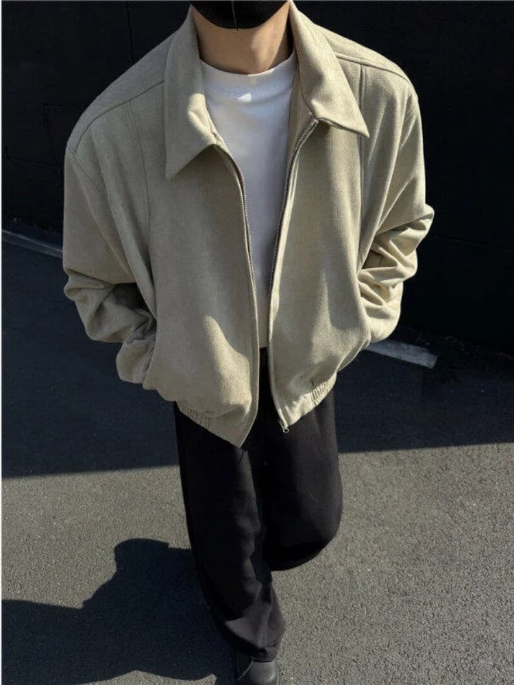 Men's Suede Jacket Spring Autumn Color Simple Handsome Harrington Jacket American Cleanfit Collar Top Youth Fashion