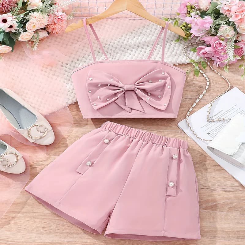 Due pezzi Summer Girl Cute Butterfly reggicalze con pantaloncini elastici in vita solidi Princess Birthday Party Costume Set
