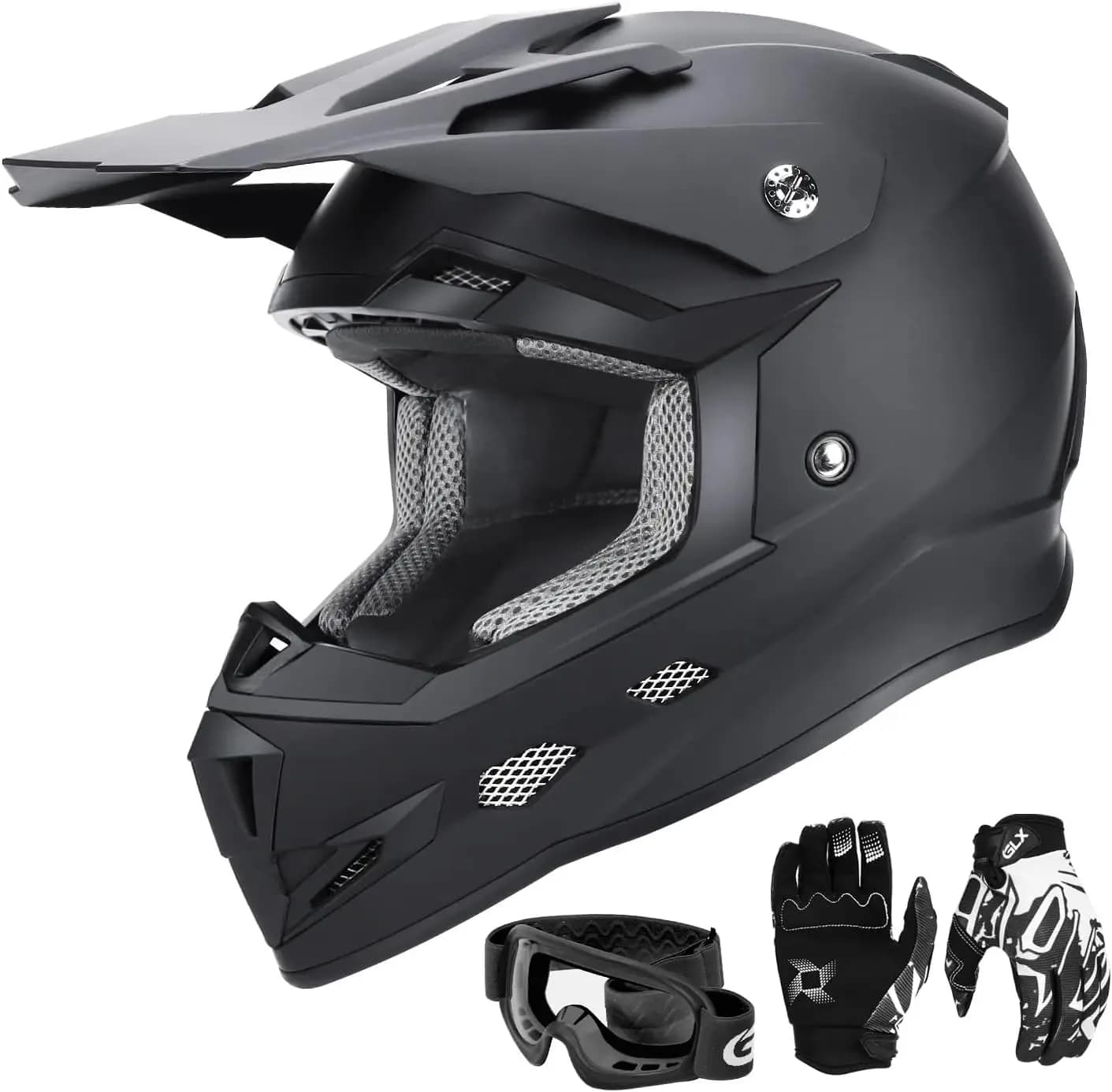 Casco Combo per ATV e Moto da Cross per Giovani - Nero Opaco, Taglia L - DOT