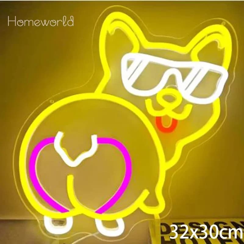 Corgi LED Insegna al neon Insegne al neon alimentate tramite USB Luce notturna 3D Wall Art & Sala giochi Camera da letto Soggiorno Decor Lampada Insegne, regali per feste