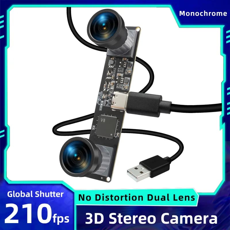 210fps 120fps Global Shutter 3D Stereo Camera Monochrome 2560x800 High Speed Full HD 2MP Webcam Synchronous Dual Lens USB Camera