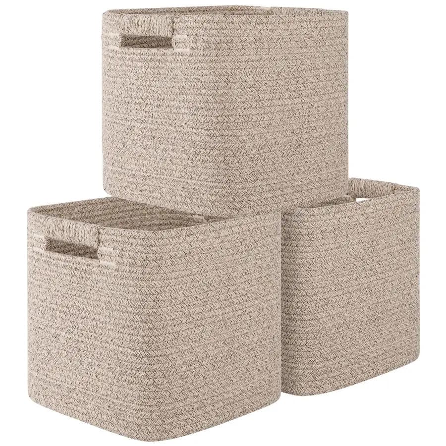 Cubi Portaoggetti 11 Pollici, Set di 3 Contenitori, Cestini Intrecciati in Corda di Cotone per Organizzazione, Cestini Quadrati per Organizzatori da Scaffale