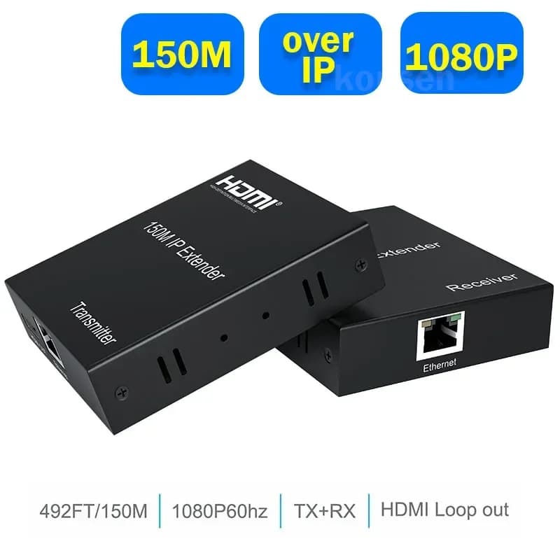 HDMI extender from 150 M on IP cable Cat5e/6 HDMI Rj45 1080P Ethernet video extender with loop output Supports many RX via Gigabit switch