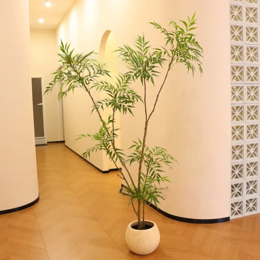 Albero artificiale alto di Mahonia Fortunei da 5,9 piedi con pianta da pavimento realistica con fioriera