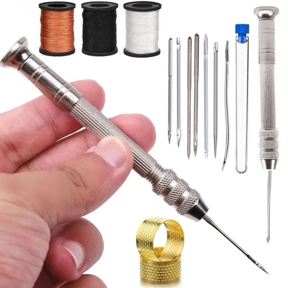 Set di punzoni multifunzione in pelle per cucito, kit di strumenti professionale per la riparazione di scarpe e artigianato fai-da-te con gancio dritto sostituibile