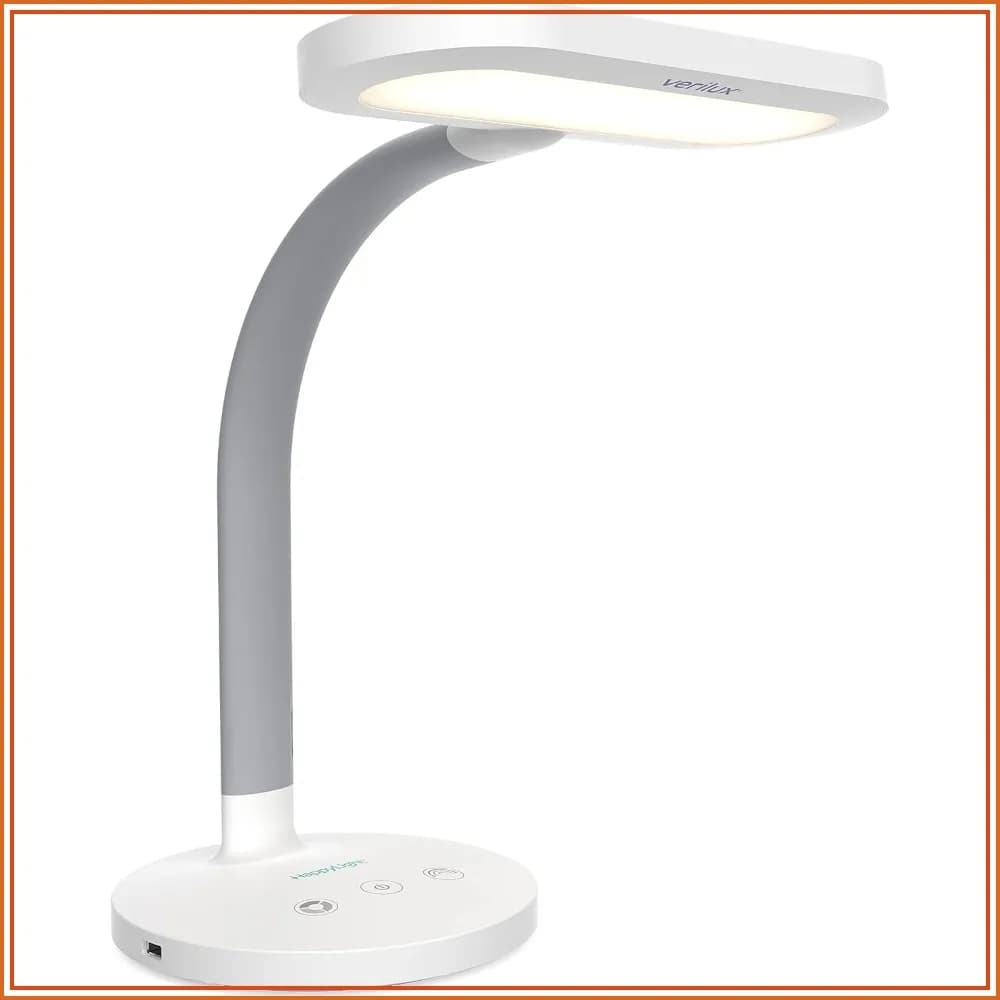 2-in-1 Light Therapy & Task Desk Lamp - UV-Free Full Spectrum LED, 10,000 LUX, Adjustable Brightness & Color, Flexible Gooseneck, USB Charging