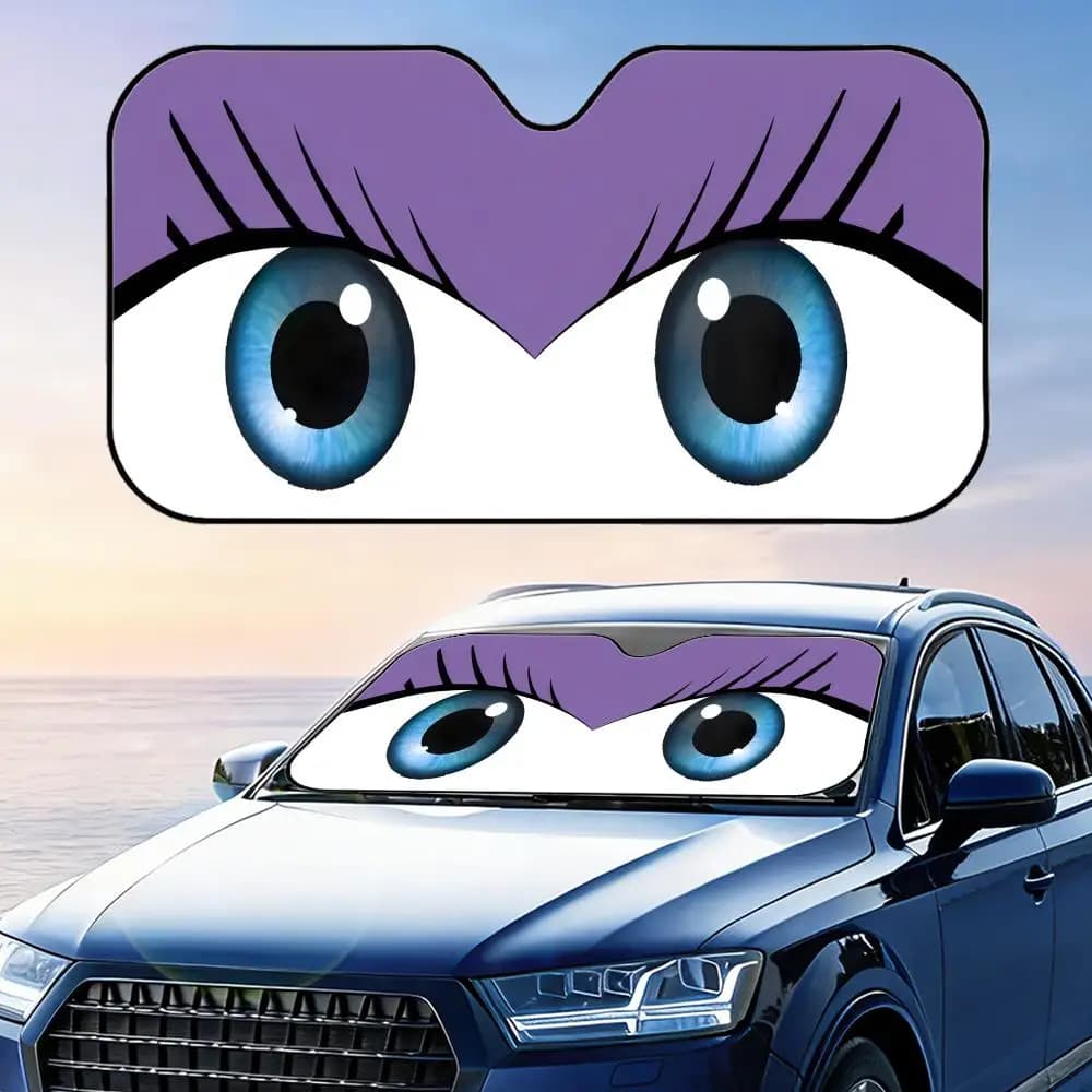 Parasole per Auto Purple Phantom con Occhi Grandi, Pieghevole, Universale, Protezione UV, Isolamento Termico, Copertura Richiudibile