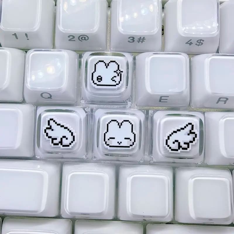 Pixel Rabbit Translucent Shine Through Backlit Keycaps Cherry Cross Shaft Glitter Diy Custom For Mechanical Gaming Keyboard