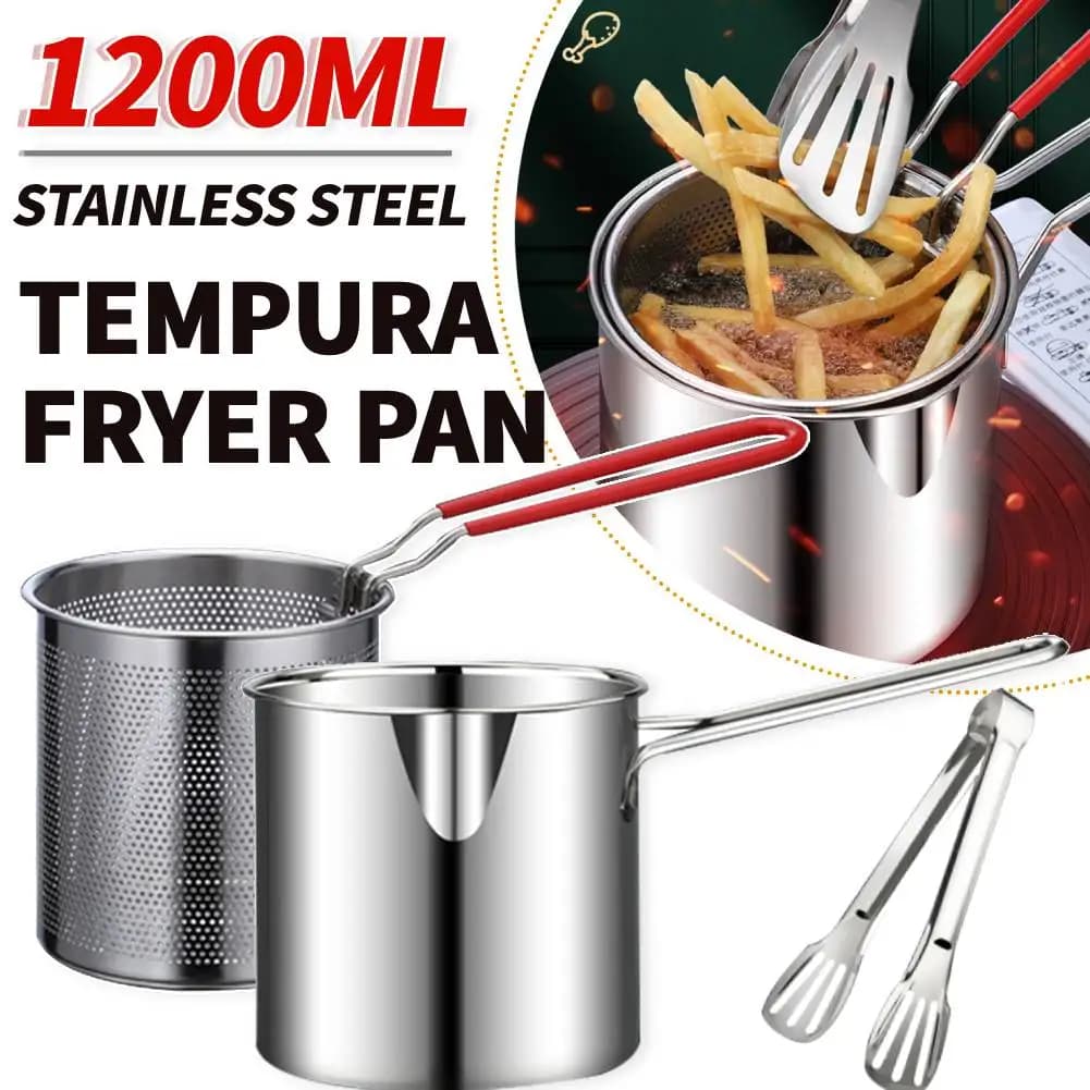 1200 ml Tempura Fryer with Knife Basket 304 Stainless Steel Portable Kitchen Pot For Chicken Fried Fries