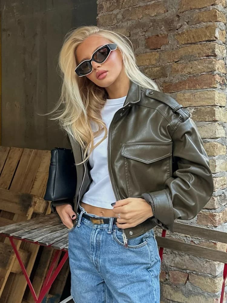 HH Women's Autumn Streetweer Style Jackets Solid High Collar Pockets Decoration Zipper Female Fashion Long Sleeves Coats