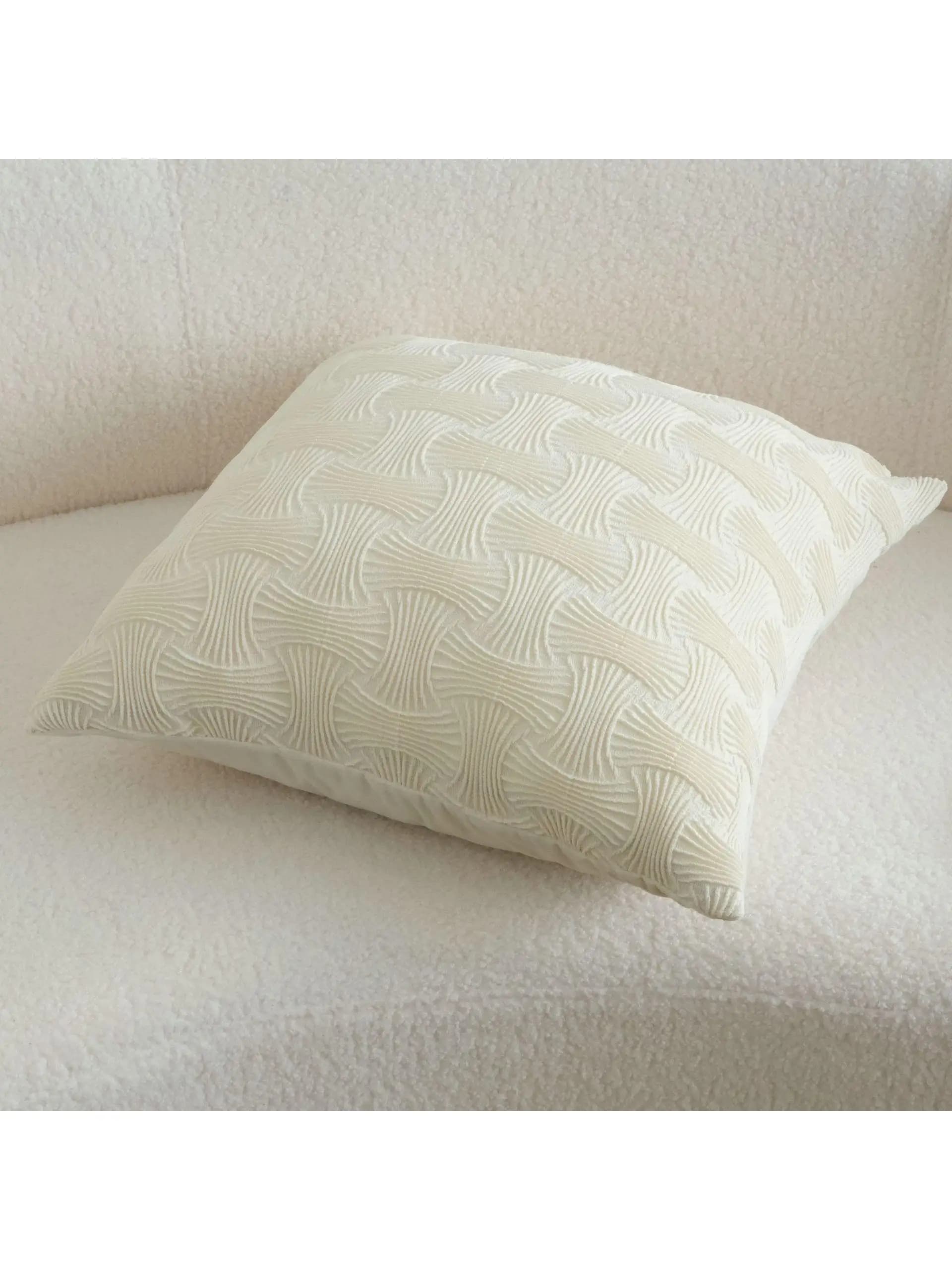 Cuscino Decorativo per Divano in Stile Crema con Pieghe Geometriche, Decorazione per Soggiorno, Divano, Sala Espositiva, Davanzale