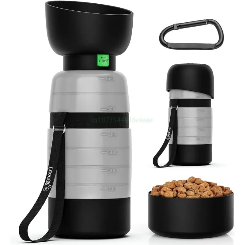 Bottiglia d'acqua per cani da 650 ml con contenitore per alimenti da 150 ml, dispenser per bottiglie d'acqua da viaggio per cani, ciotola per animali domestici per passeggiate all'aperto, escursioni, campeggio